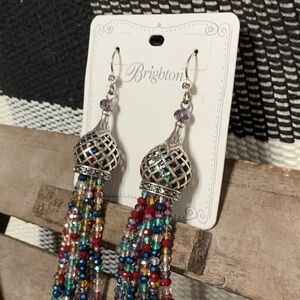 Brighton nwt Sahuri multi color beaded fringe silver Moroccan lantern earrings